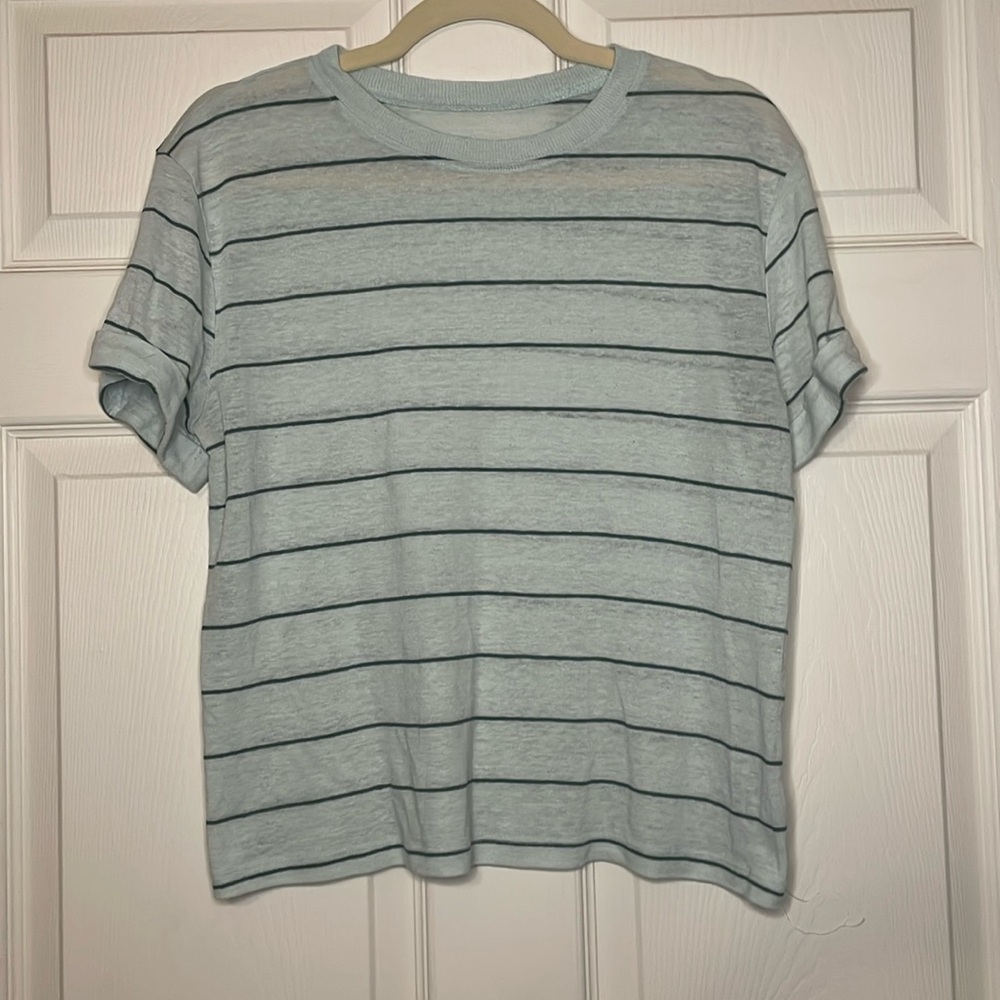 A New Day Womens Blue Striped Short Sleeve Crew Neck Pullover T-Shirt Size M